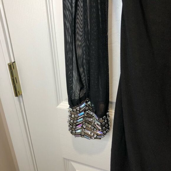 Jodi Kristopher black mini dress with long sheer sleeves and rhinestone cuffs - Picture 6 of 16